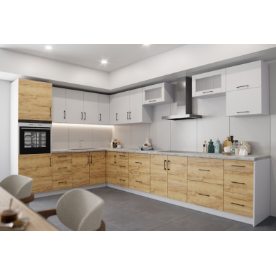 Кухонний кутовий набір Оптима 5.55 м, без стільниці, Білий, Дуб Крафт ЗОЛОТИЙ