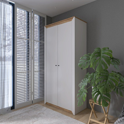 Шафа дводверна 990 Нордик, Дуб Крафт Золотий, Білий