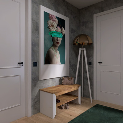 Тумба для взуття 900 Нордик, Дуб Крафт Золотий, Білий