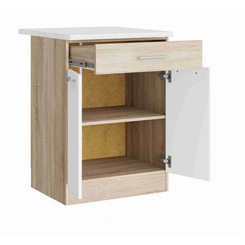 Еко Низ шухляда 600 зі стільницею Скай, Дуб сонома, Білий, Дуб сонома