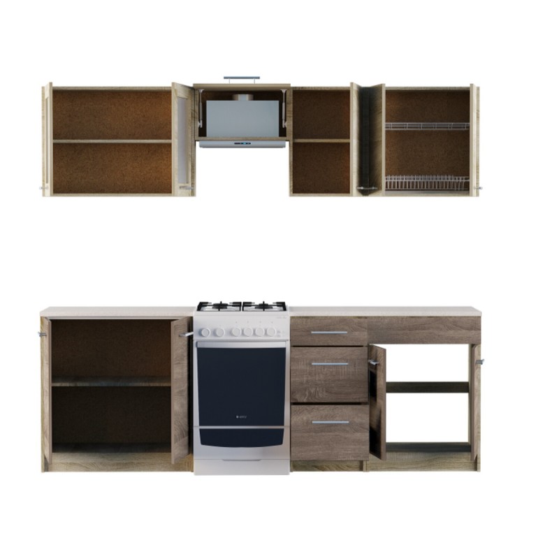 Еко набір №2, 2.3 м, без мийки, Дуб Сонома, Дуб Сонома Трюфель