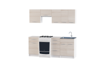 Еко набір 2.0 м, з накладною мийкою-L, Білий, Ясень Шимо світлий