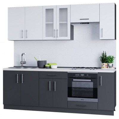Кухонный набор Оптима 2.3 м, со столешницей, Антрацит, Белый