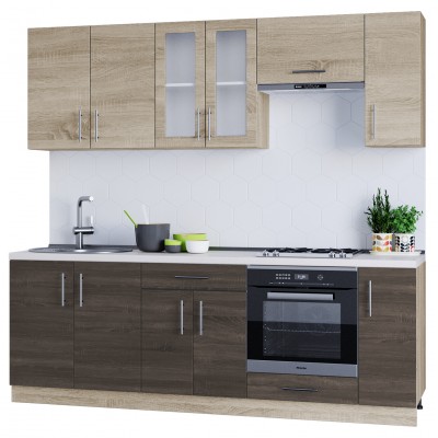 Кухонный набор Оптима 2.3 м, со столешницей, Дуб Сонома, Дуб Сонома Трюфель