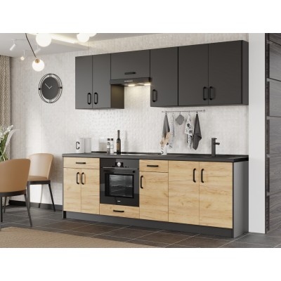Кухонный набор Оптима 2.4 м, без столешницы, Антрацит, Дуб Крафт ЗОЛОТОЙ