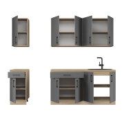 Оптима набір К-3, 2.6 м, зі стільницею, без мийки, Графіт/Графіт, Дуб Сонома