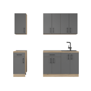 Оптима набір К-4, 2.2 м, зі стільницею, без мийки, Графіт/Графіт, Дуб Сонома
