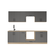 Оптима набір К-6, 2.6 м, зі стільницею, без мийки, Графіт/Графіт, Дуб Сонома
