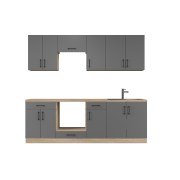Оптима набір К-7, 2.4 м, зі стільницею, без мийки, Графіт/Графіт, Дуб Сонома