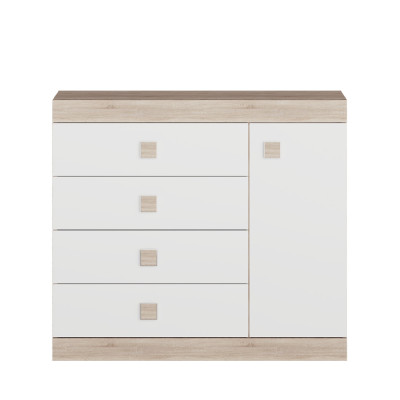 Комод 5 Соната, Дуб Сонома, Белый