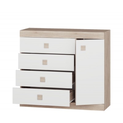 Комод 5 Соната, Дуб Сонома, Белый