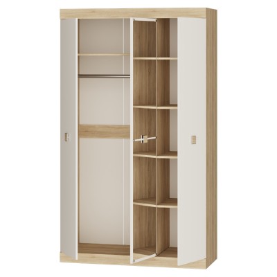 Шкаф трехдверный 1200 Соната с зеркалом, Дуб Сонома, Белый