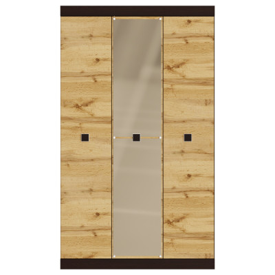 Шкаф трехдверный 1200 Соната с зеркалом, Венге темный, Дуб крафт золотой