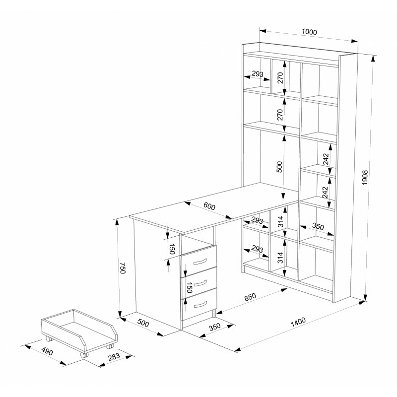 Комп'ютерний стіл FLASHNIKA - Флеш 37 (1000мм x 1400мм x 1908мм) Комп'ютерний стіл FLASHNIKA - Флеш 37 (1000мм x 1400мм x 1908мм)