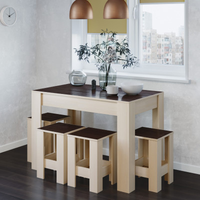 Обідній стіл комплект СТО-1 + 4 табурети, Венге темний, Дуб молочний